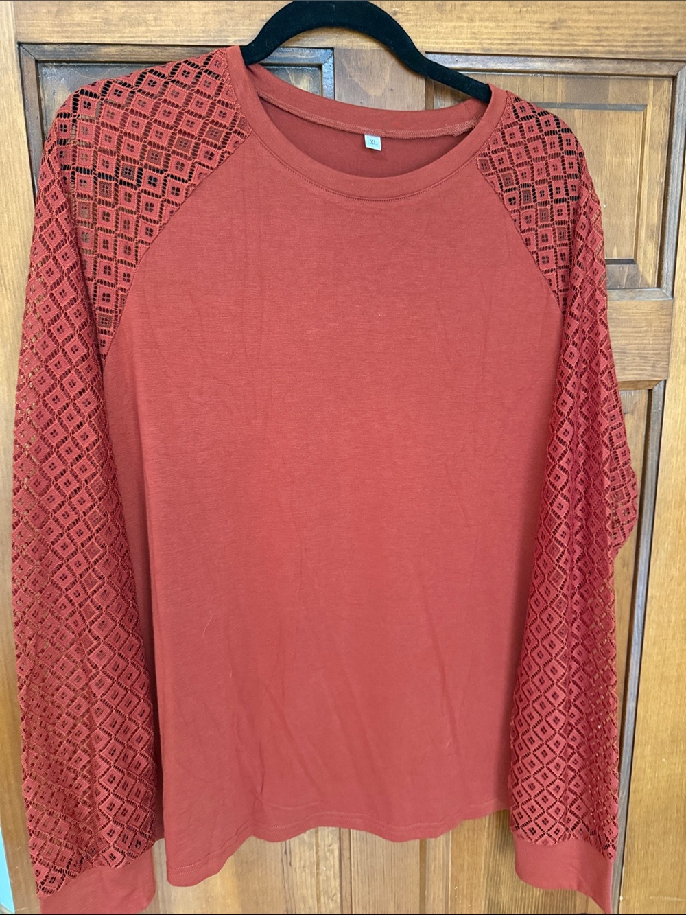 Amazon Women's Long-Sleeve Lace Raglan Top - Rust Red